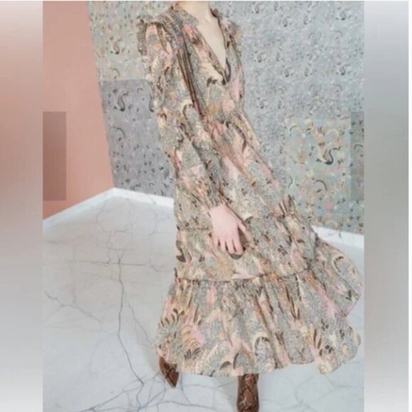 Ulla Johnson Paola Ruffled Printed Floral Midi Dress 2 - Picture 2 of 11